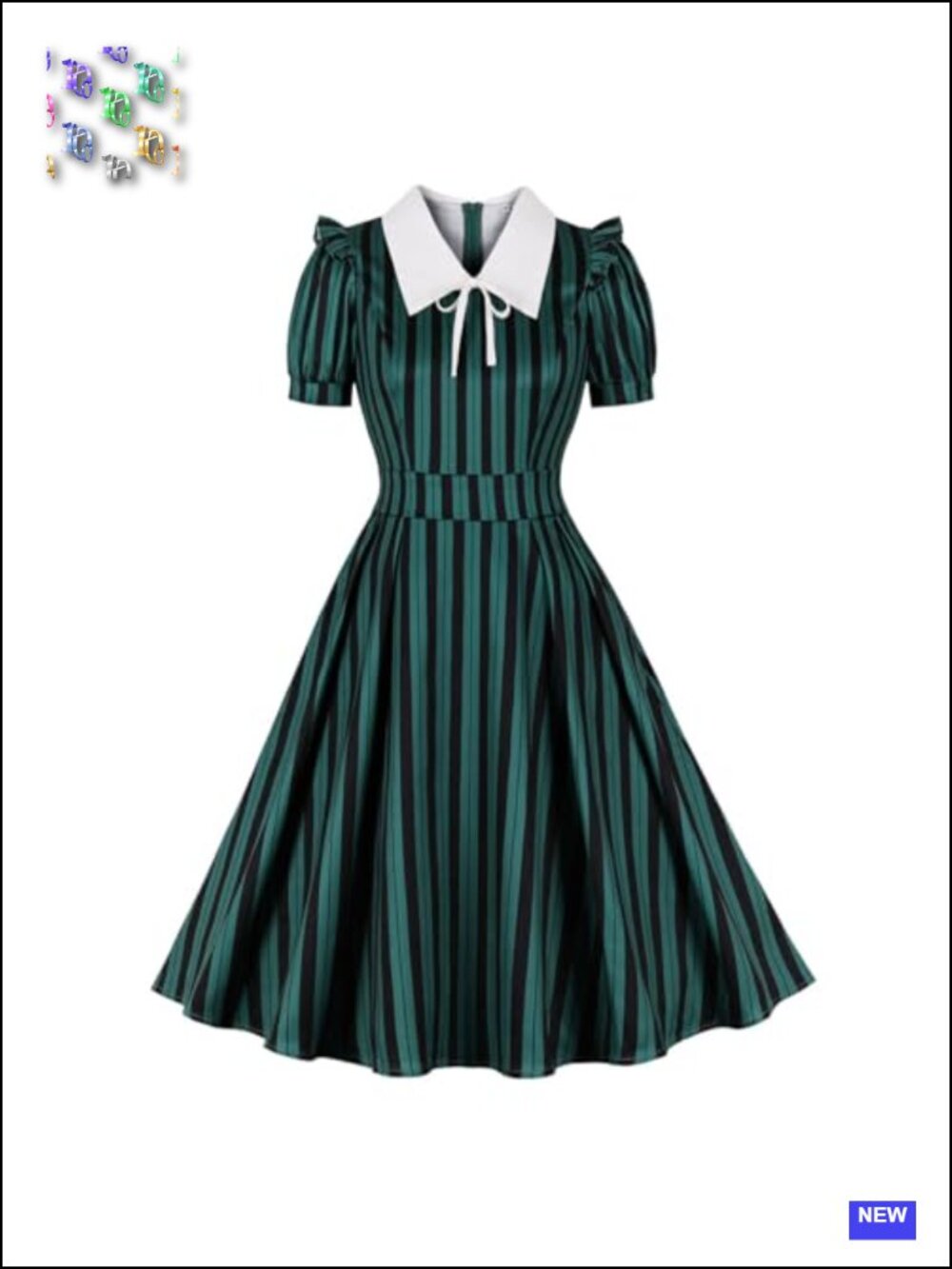 Women's Striped Midi Dress 1950s Vintage Cocktail Cosplay Costume A-Line tie